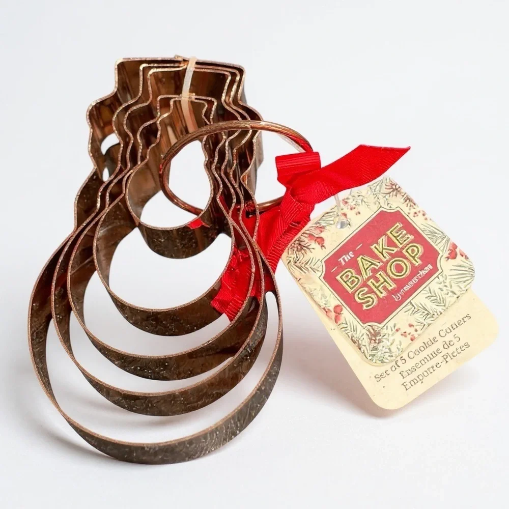 NWT The Bakeshop Cookie Cutters Set Snowman Copper Stainless Steel Christmas